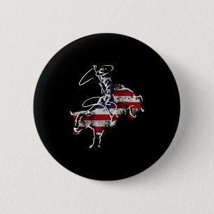Amerikanischer Rodeo-Stier Reiten Retro-Grunge-USA Button