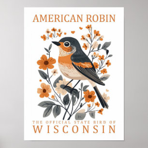 Amerikanischer Rotdrossel-Vogel von Wisconsin Reis Poster