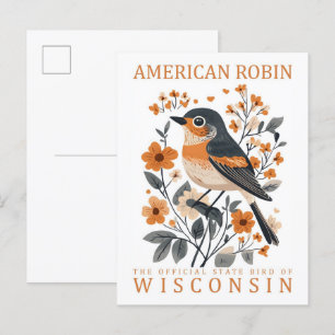 Amerikanischer Rotdrossel-Vogel von Wisconsin Reis Postkarte