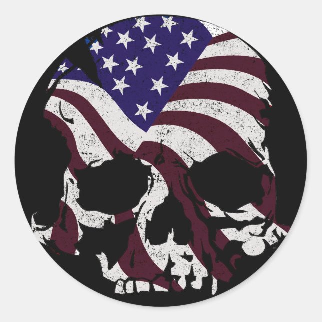 Amerikanischer Schädel Runder Aufkleber (Vorderseite)