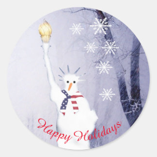 Amerikanischer Schneemann Xmas Feiertage Runder Aufkleber