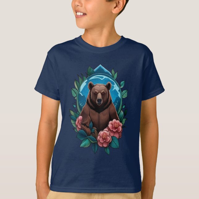 Amerikanischer Schwarzbär umgeben von Kamelien T-Shirt (Vorderseite)