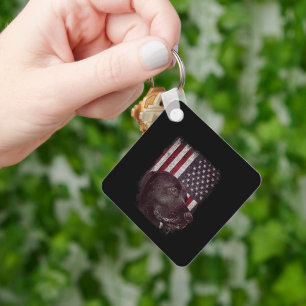 Amerikanischer schwarzer Labrador USA-Flagge Lab-B Schlüsselanhänger