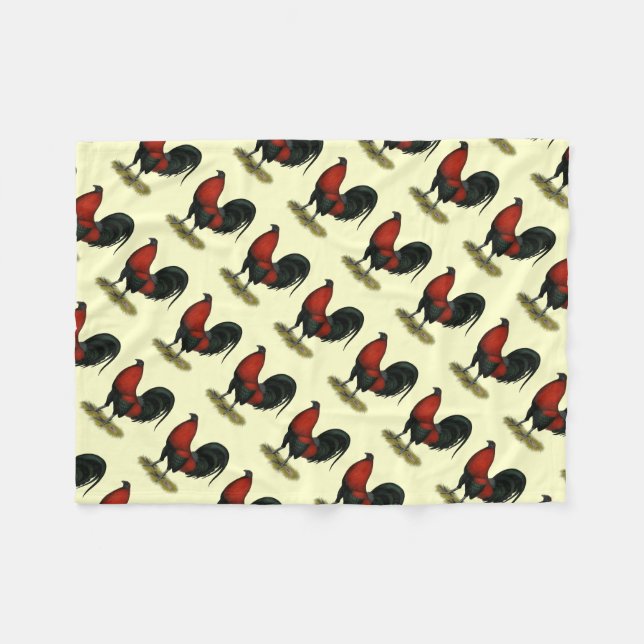 Amerikanischer Spielhahn Schwarz Rot Fleecedecke (Vorderseite (Horizontal))