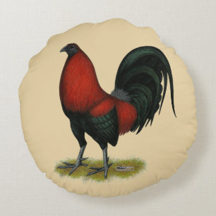Amerikanischer Spielhahn Schwarz Rot Rundes Kissen
