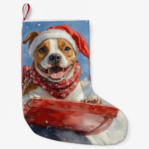 Amerikanischer Staffordshire auf Schlitten Weihnac Kleiner Weihnachtsstrumpf