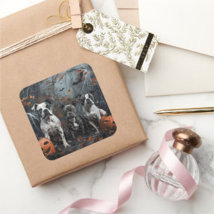 Amerikanischer Staffordshire Halloween Nacht Hund Quadratischer Aufkleber