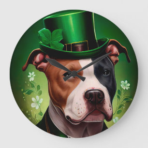 Amerikanischer Staffordshire-Hund am St. Patrick's Große Wanduhr