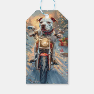 Amerikanischer Staffordshire-Hund fährt Motorrad z Geschenkanhänger