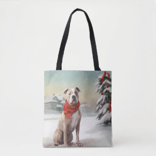 Amerikanischer Staffordshire-Hund im Schnee Weihna