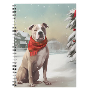 Amerikanischer Staffordshire Hund im Schnee Weihna Notizblock