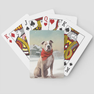 Amerikanischer Staffordshire-Hund im Schnee Weihna Spielkarten