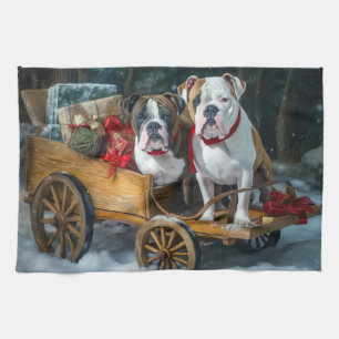 Amerikanischer Staffordshire-Schneeschlitten Weihn Geschirrtuch