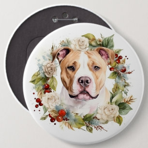 Amerikanischer Staffordshire-Weihnachtskranz Festl Button
