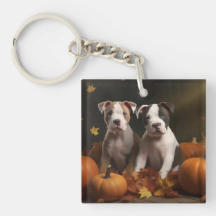 Amerikanischer Staffordshire-Welpe Herbstfreude Schlüsselanhänger