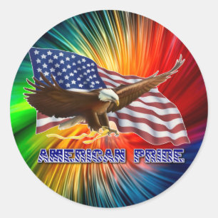 AMERIKANISCHER STOLZ EAGLE UND FLAGGE RUNDER AUFKLEBER