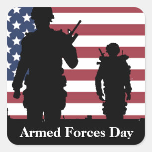 Amerikanischer Tag der Streitkräfte mit Soldaten Quadratischer Aufkleber