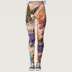 Amerikanischer traditioneller Adler vs. Drache Tat Leggings