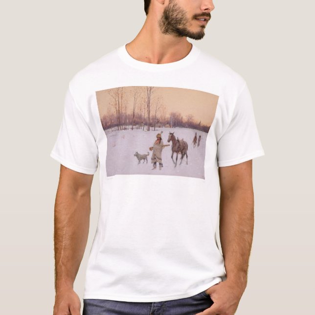 Amerikanischer Ureinwohner im Schnee (0565A) T-Shirt (Vorderseite)