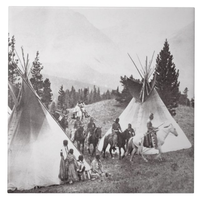 Amerikanischer Ureinwohnerteepee-Lager, Montana, Fliese (Vorderseite)