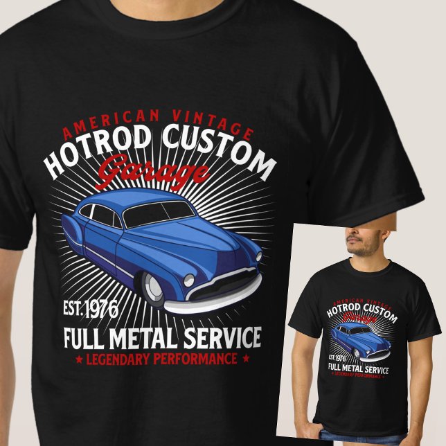 Amerikanischer Vintager HotRod Custom Garage Full  T-Shirt (Von Creator hochgeladen)