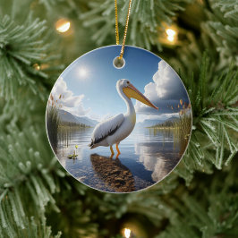 Amerikanischer Weißer Pelikan-Andenken Keramik Ornament
