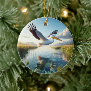 Amerikanischer Weißer Pelikan Erinnerungsstück Keramik Ornament