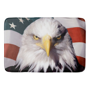 Amerikanischer Weißkopfseeadler mit Flagge Badematte