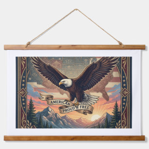 Amerikanischer Weißkopfseeadler-Teppich – Vintage- Wandteppich Mit Holzrahmen