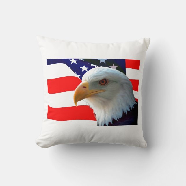Amerikanischer Weißkopfseeadler u. US-Flagge Kissen (Vorderseite)