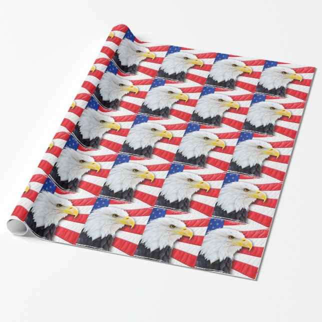 Amerikanischer Weißkopfseeadler und Flagge Geschenkpapier (Ungerollt)