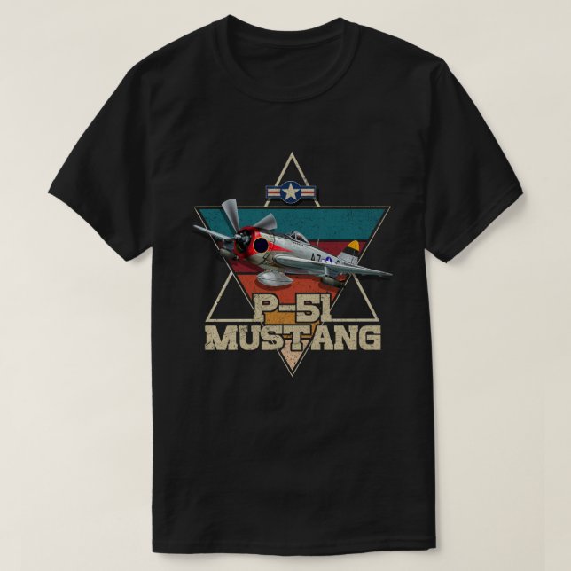 Amerikanischer Weltkrieg 2 P-51 Mustang Fighter Fl T-Shirt (Design vorne)