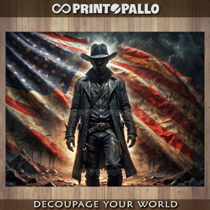Amerikanischer Western-Outlaw-Cowboy-Held mit Flag Geschenkpapier Set