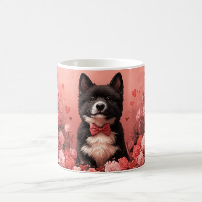 Amerikanisches Akita mit Rose - Valentinstag Kaffeetasse (Mittel)