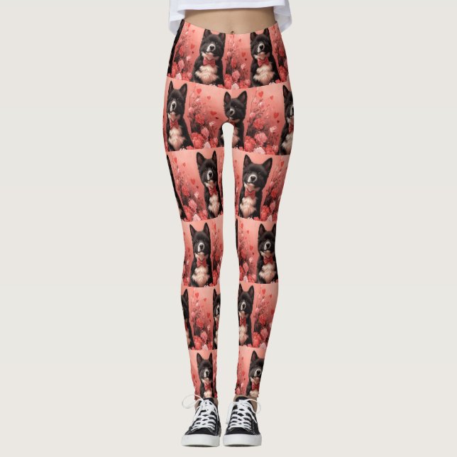 Amerikanisches Akita mit Rose - Valentinstag Leggings (Vorderseite)
