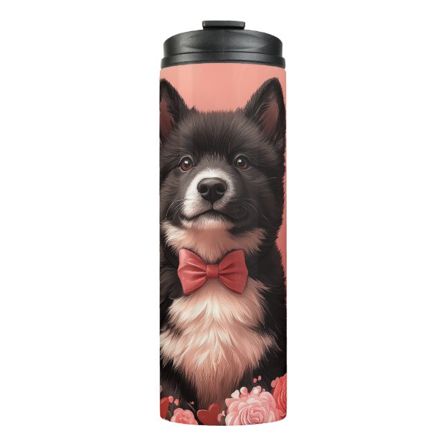 Amerikanisches Akita mit Rose - Valentinstag Thermosbecher (Vorderseite)