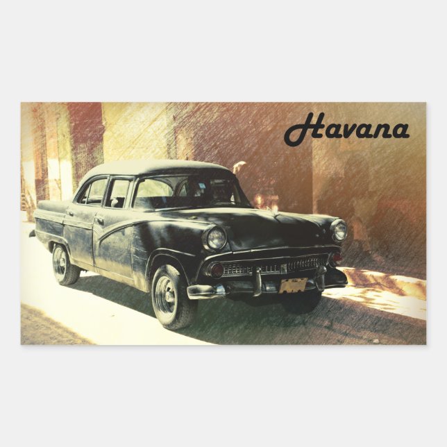 Amerikanisches Auto im alten Havanna, kubanischer  Rechteckiger Aufkleber (Vorderseite)