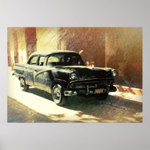 Amerikanisches Auto in Havanna, kubanisches Kunstp Poster
