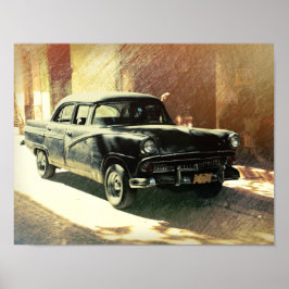 Amerikanisches Auto in Havanna, kubanisches Kunstp Poster