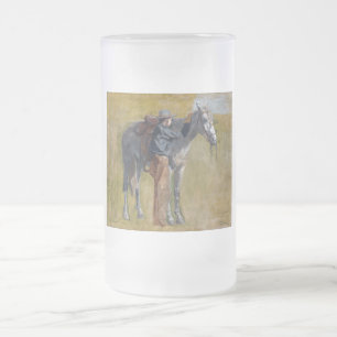 Amerikanisches Badlands: Old West Cowboy mit Pferd Mattglas Bierglas