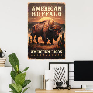 Amerikanisches Bison bei Sonnenuntergang Poster