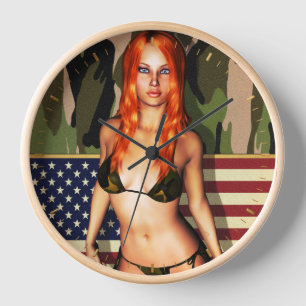 Amerikanisches Camouflage-Bikini-Baby Wanduhr