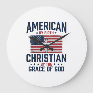 Amerikanisches christliches Flaggenkreuz Vintage-S Große Wanduhr