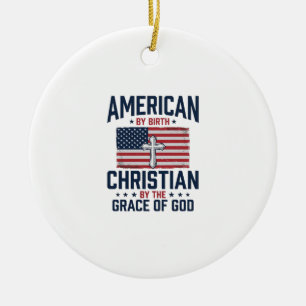 Amerikanisches christliches Flaggenkreuz Vintage-S Keramik Ornament