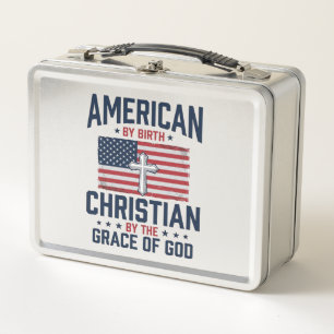 Amerikanisches christliches Flaggenkreuz Vintage-S Metall Brotdose