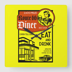 Amerikanisches Diner der 1950er Jahre Quadratische Wanduhr