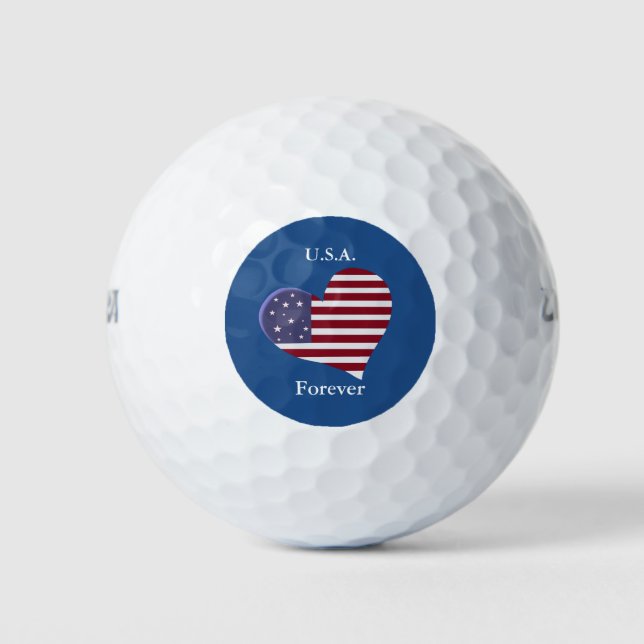 Amerikanisches Flag-Herz mit anpassbarem Text Golfball (Vorderseite)