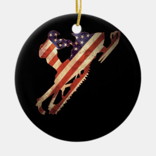 Amerikanisches Flag Snowmobile Winter Snowmobiling Keramik Ornament