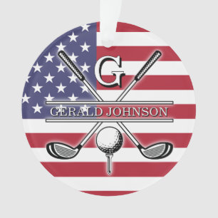 Amerikanisches Flagge Golf Monogramm Design Ornament