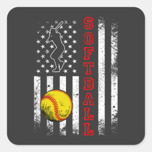 Amerikanisches Flagge Softball-Team Vintage Lustig Quadratischer Aufkleber